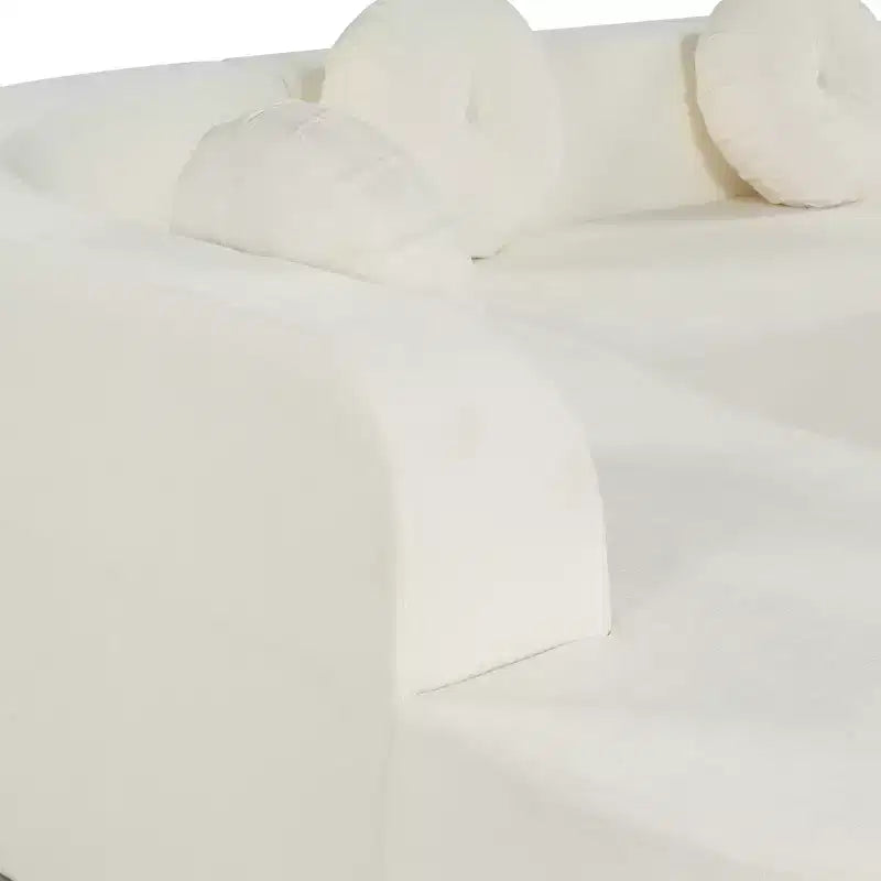 Grand canapé d'angle en chenille avec oreillers, beige/gris/orange/sable, 4 places
