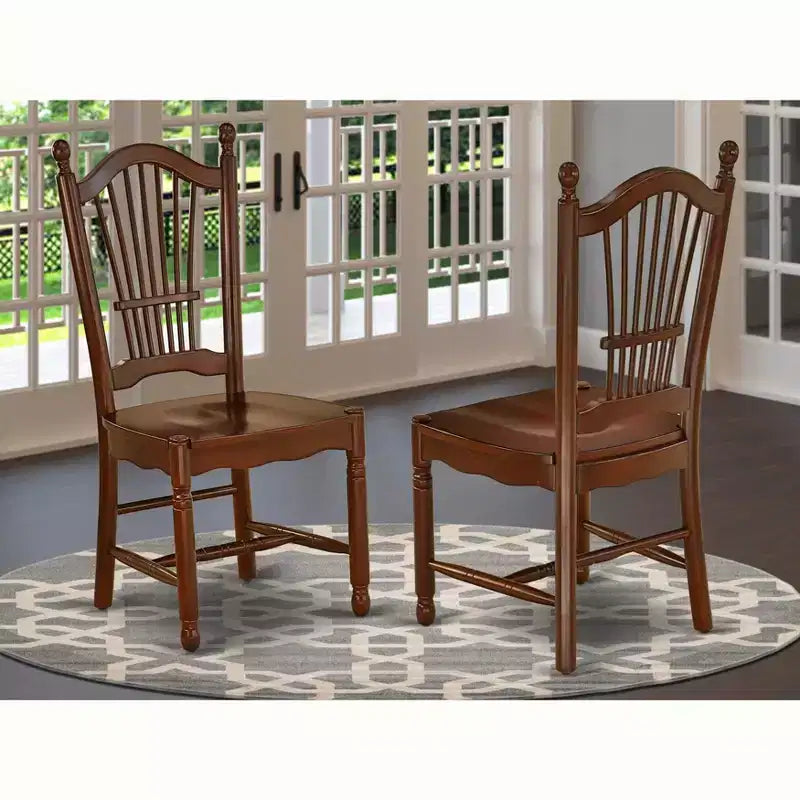 Chaise de salle à manger en bois à lattes, blanc lin et acajou, lot de 2