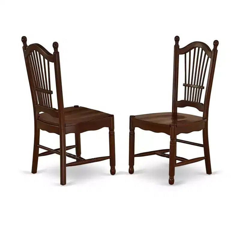 Chaise de salle à manger en bois à lattes, blanc lin et acajou, lot de 2