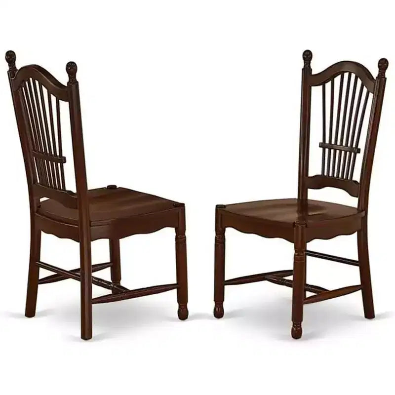 Chaise de salle à manger en bois à lattes, blanc lin et acajou, lot de 2