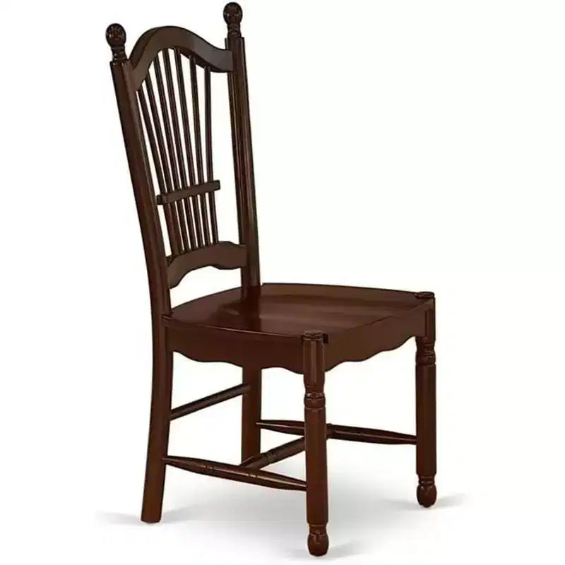 Chaise de salle à manger en bois à lattes, blanc lin et acajou, lot de 2