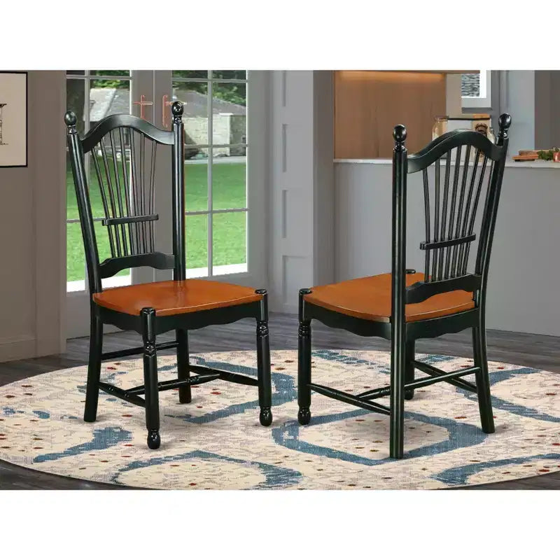 Chaise de salle à manger en bois à lattes, blanc lin et acajou, lot de 2