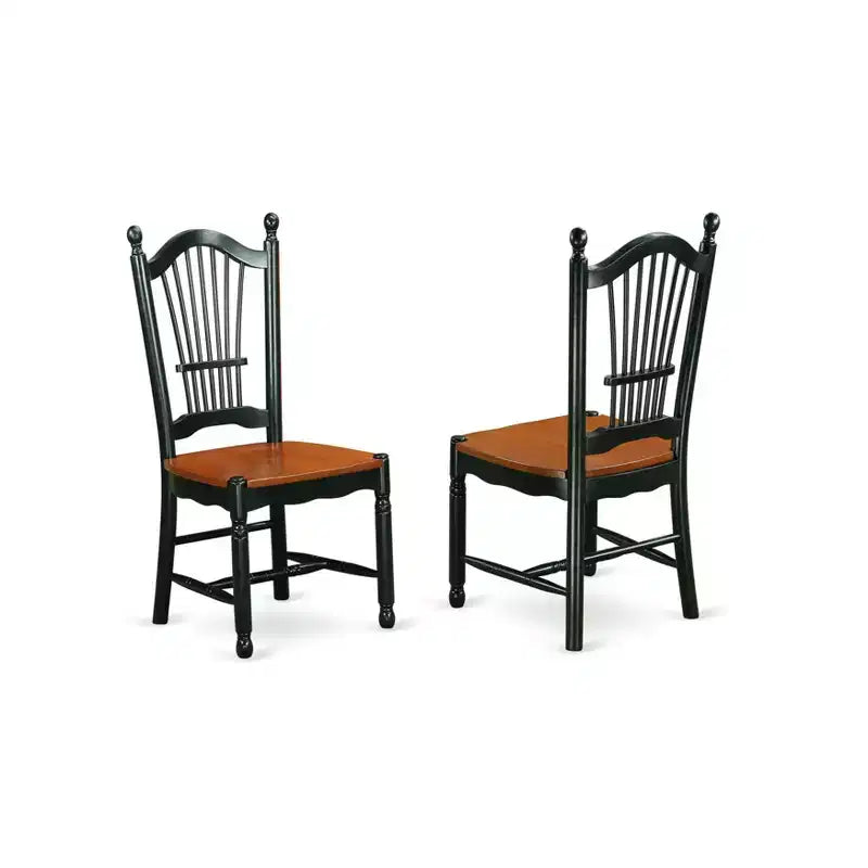 Chaise de salle à manger en bois à lattes, blanc lin et acajou, lot de 2