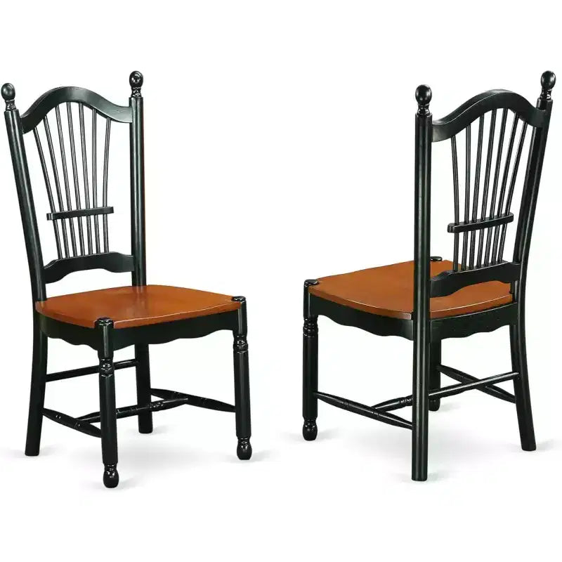 Chaise de salle à manger en bois à lattes, blanc lin et acajou, lot de 2