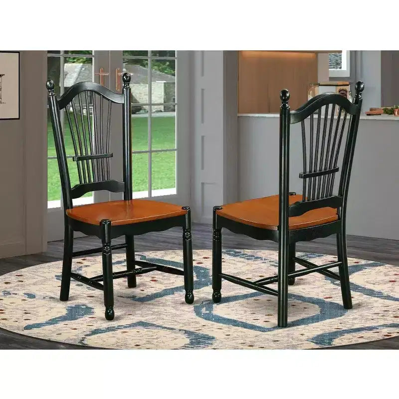 Chaise de salle à manger en bois à lattes, blanc lin et acajou, lot de 2