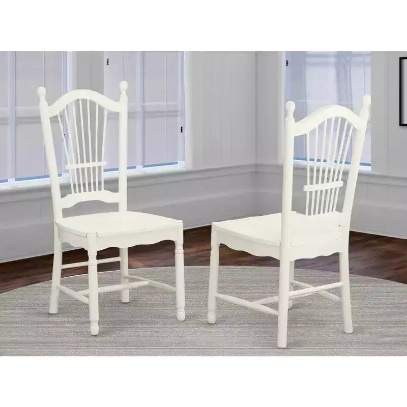 Chaise de salle à manger en bois à lattes, blanc lin et acajou, lot de 2