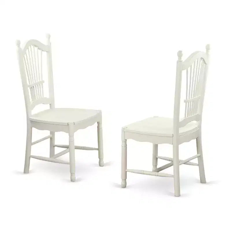 Chaise de salle à manger en bois à lattes, blanc lin et acajou, lot de 2