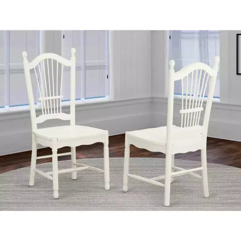 Chaise de salle à manger en bois à lattes, blanc lin et acajou, lot de 2