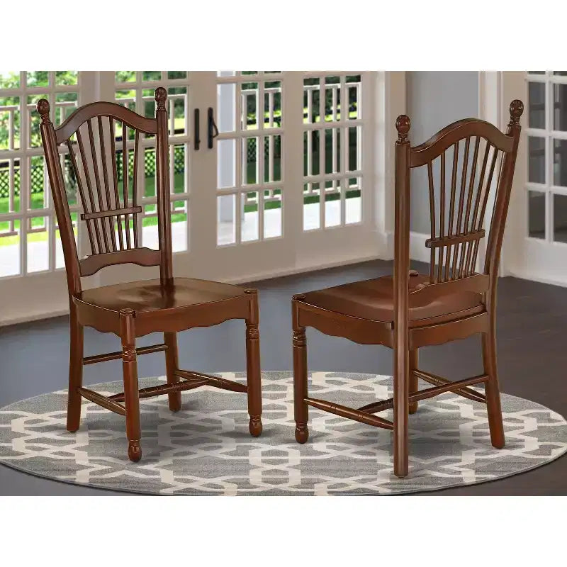 Chaise de salle à manger en bois à lattes, blanc lin et acajou, lot de 2