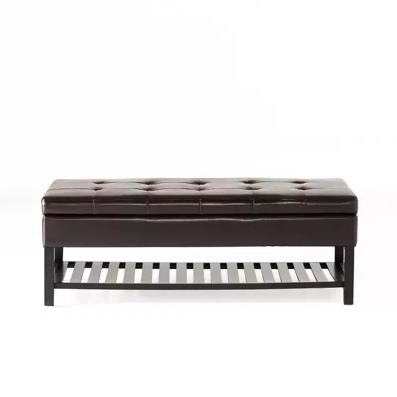GDFStudio Kilbourne Contemporary Faux Leather Tufted Storage Ottoman Bench with Rack, Brown