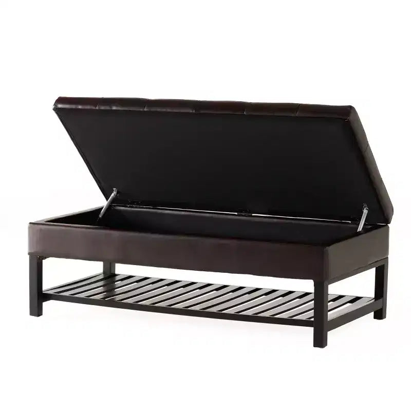Banc de rangement capitonné contemporain en similicuir Kilbourne de GDFStudio avec étagère, marron