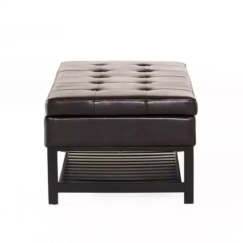 Banc de rangement capitonné contemporain en similicuir Kilbourne de GDFStudio avec étagère, marron