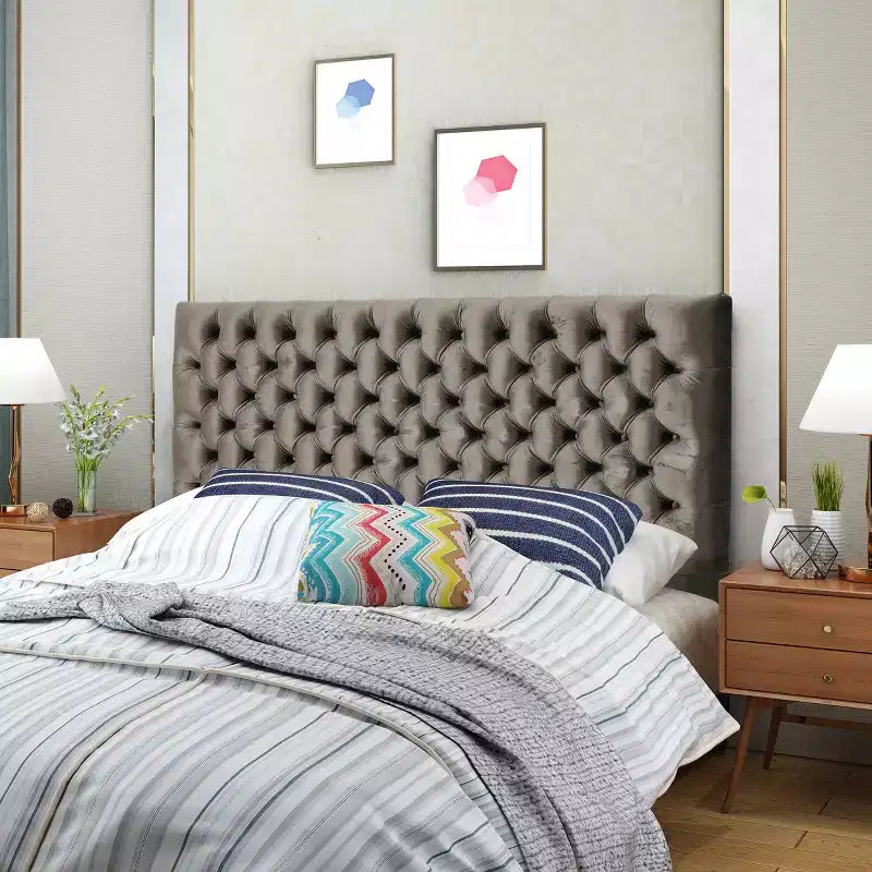 Tête de lit capitonnée réglable pour lit Queen/Full — Multicolore, Tissu et velours, 2 personnes
