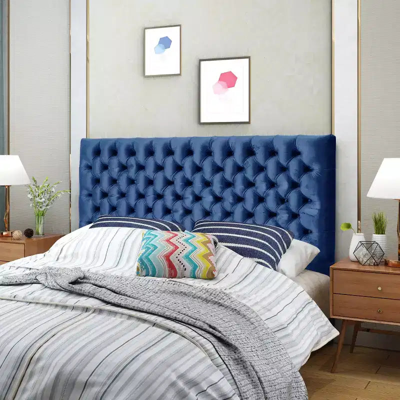 Tête de lit capitonnée réglable pour lit Queen/Full — Multicolore, Tissu et velours, 2 personnes