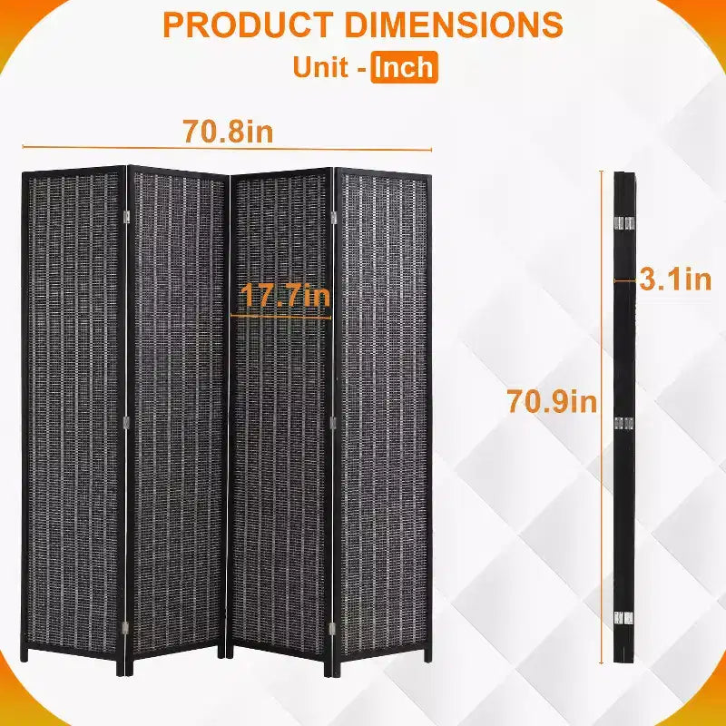 Paravent en bambou de 1,8 m – 4/6 panneaux, noir/naturel