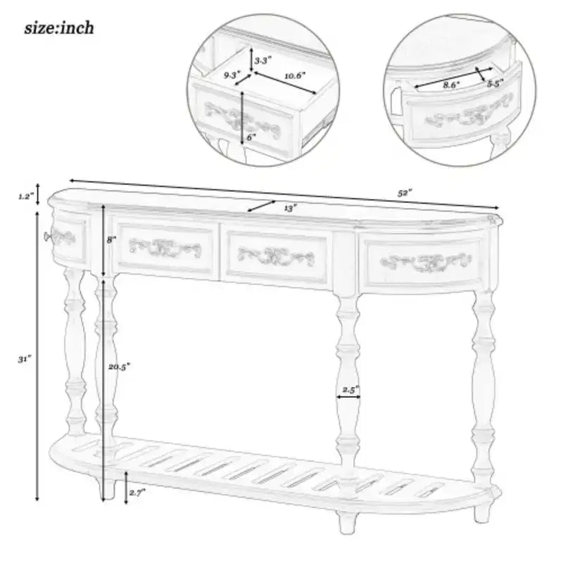 Console verte fantaisie avec 3 tiroirs - Une pièce