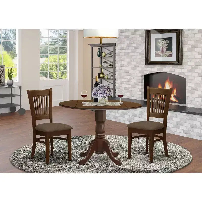 Ensemble table à manger ronde en chêne à abattants pour 2, 3 pièces, chaises rembourrées en lin
