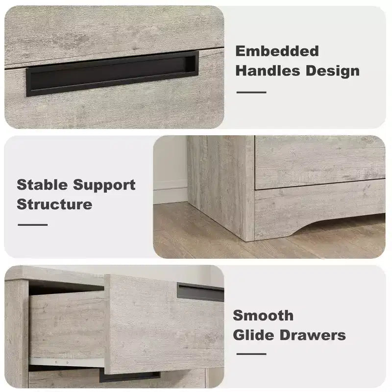 Commode à 5 tiroirs en bois naturel avec poignées intégrées