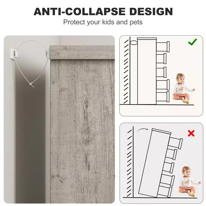 Commode à 5 tiroirs en bois naturel avec poignées intégrées