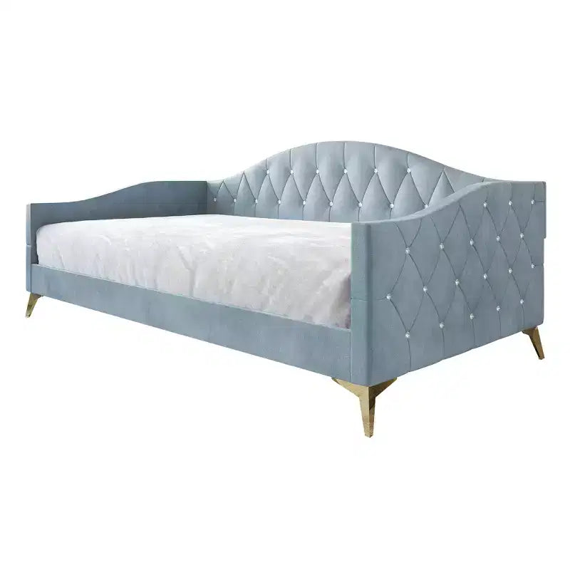 Lit de repos capitonné Camelback, une place et demie – Noir / Bleu clair / Gris argenté, 1 à 2 places
