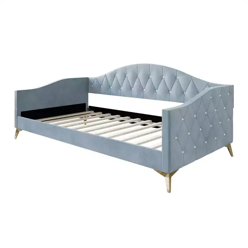 Lit de repos capitonné Camelback, une place et demie – Noir / Bleu clair / Gris argenté, 1 à 2 places