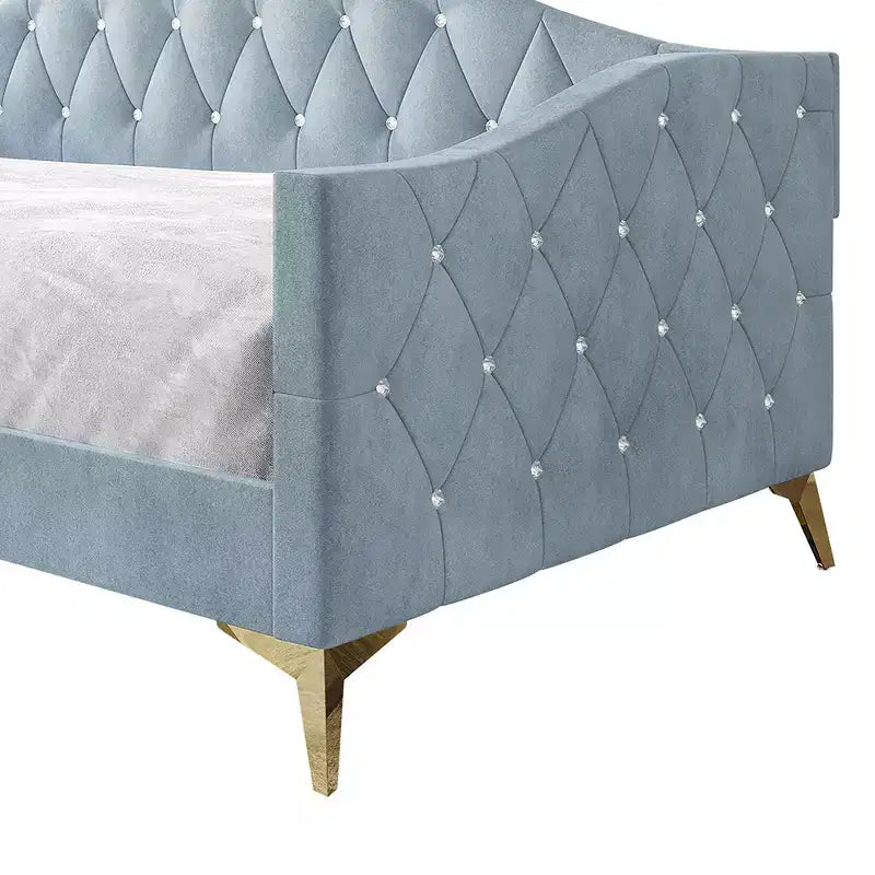 Lit de repos capitonné Camelback, une place et demie – Noir / Bleu clair / Gris argenté, 1 à 2 places