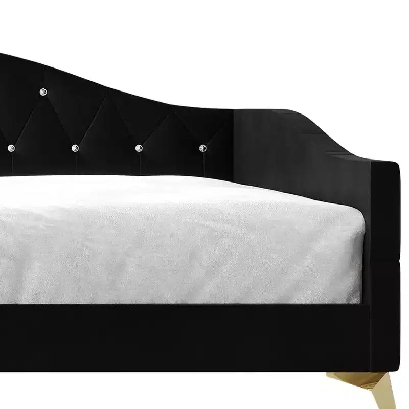 Lit de repos capitonné Camelback, une place et demie – Noir / Bleu clair / Gris argenté, 1 à 2 places