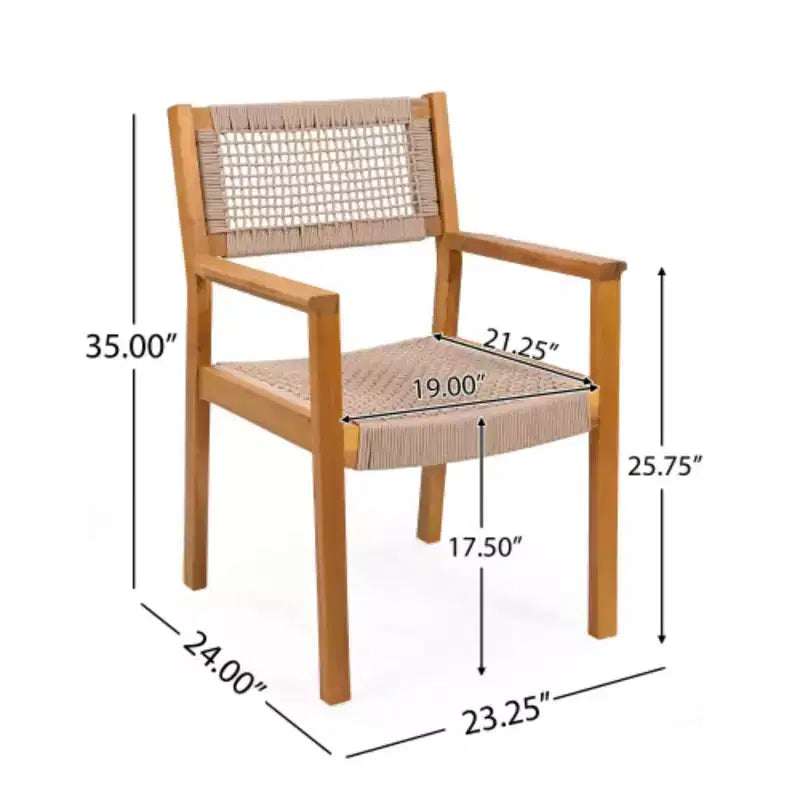 Chaises de salle à manger tressées en bois marron clair avec accoudoirs, lot de deux