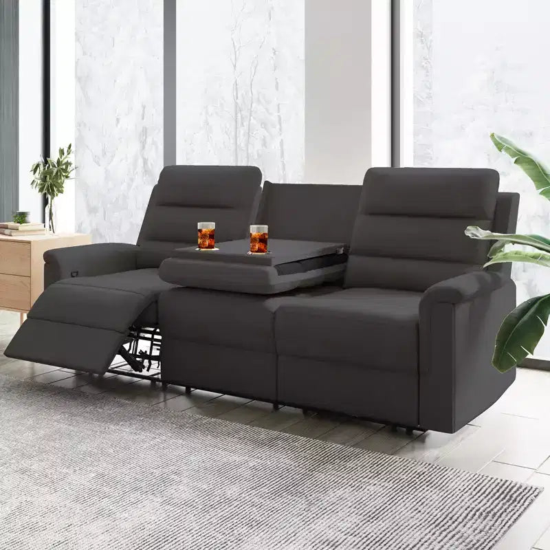 Canapé inclinable 3 places, beige/gris, dossier réglable, 3 personnes