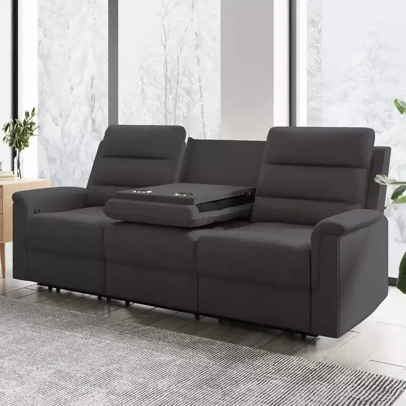Canapé inclinable 3 places, beige/gris, dossier réglable, 3 personnes
