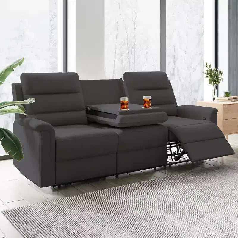 Canapé inclinable 3 places, beige/gris, dossier réglable, 3 personnes