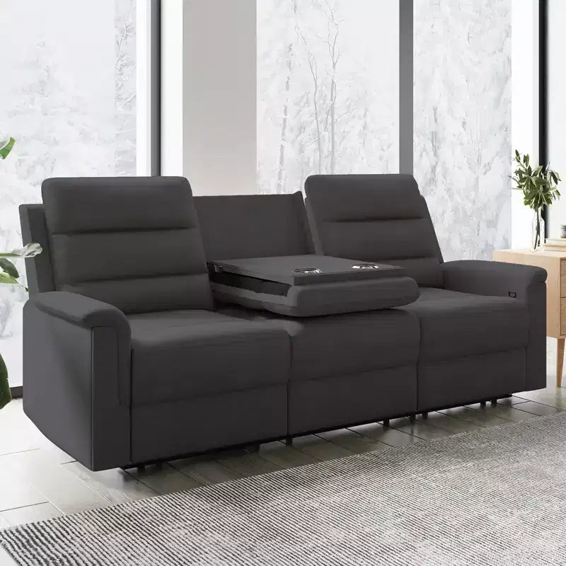 Canapé inclinable 3 places, beige/gris, dossier réglable, 3 personnes