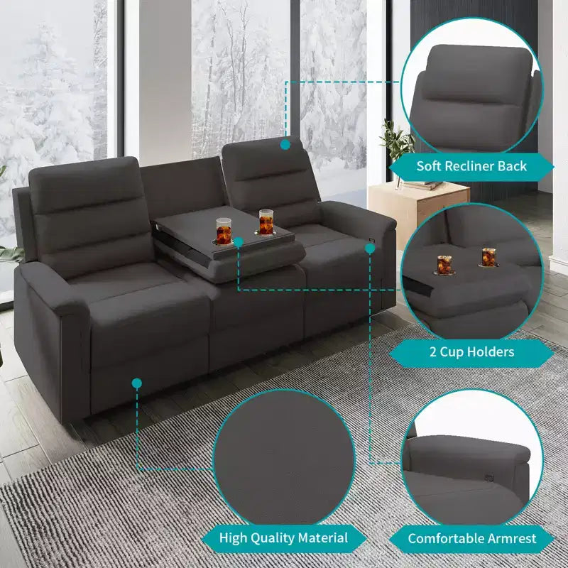 Canapé inclinable 3 places, beige/gris, dossier réglable, 3 personnes