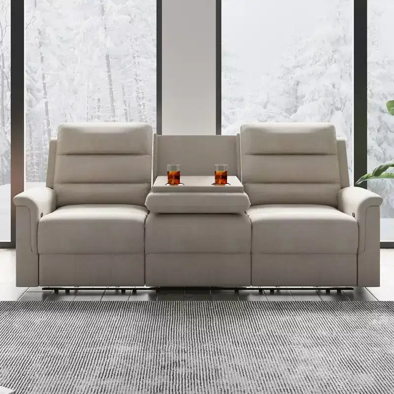 Canapé inclinable 3 places, beige/gris, dossier réglable, 3 personnes