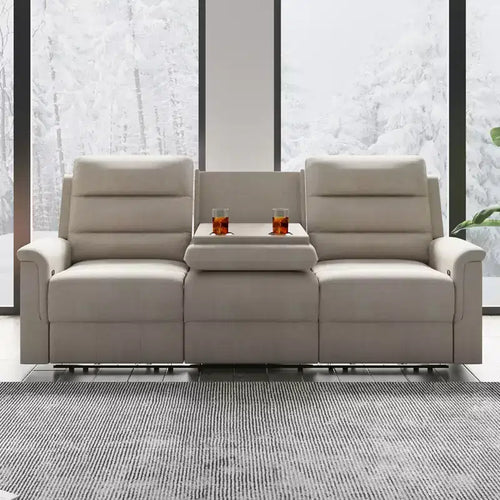 Canapé inclinable 3 places, beige/gris, dossier réglable, 3 personnes