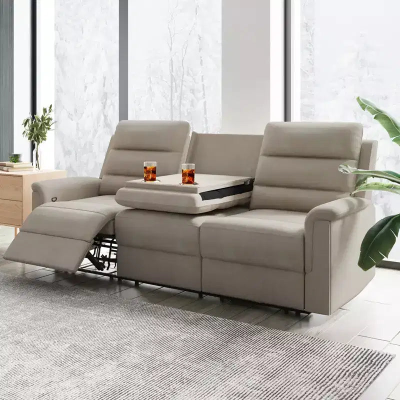 Canapé inclinable 3 places, beige/gris, dossier réglable, 3 personnes