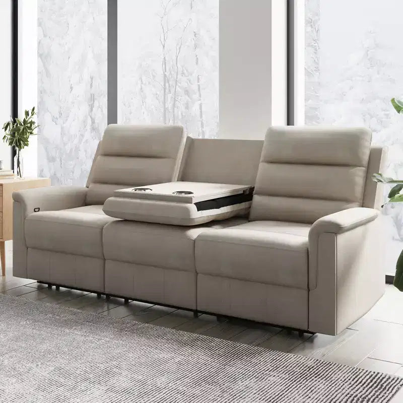 Canapé inclinable 3 places, beige/gris, dossier réglable, 3 personnes