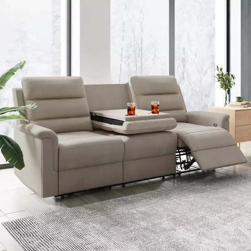 Canapé inclinable 3 places, beige/gris, dossier réglable, 3 personnes