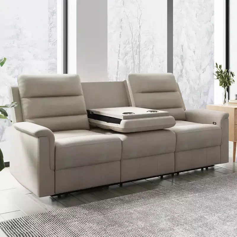 Canapé inclinable 3 places, beige/gris, dossier réglable, 3 personnes