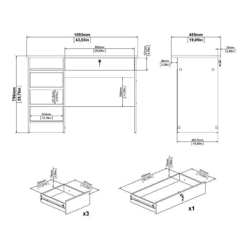 HomeStock Bureau en bois beige de 75,5 cm de hauteur avec compartiment de rangement dissimulé