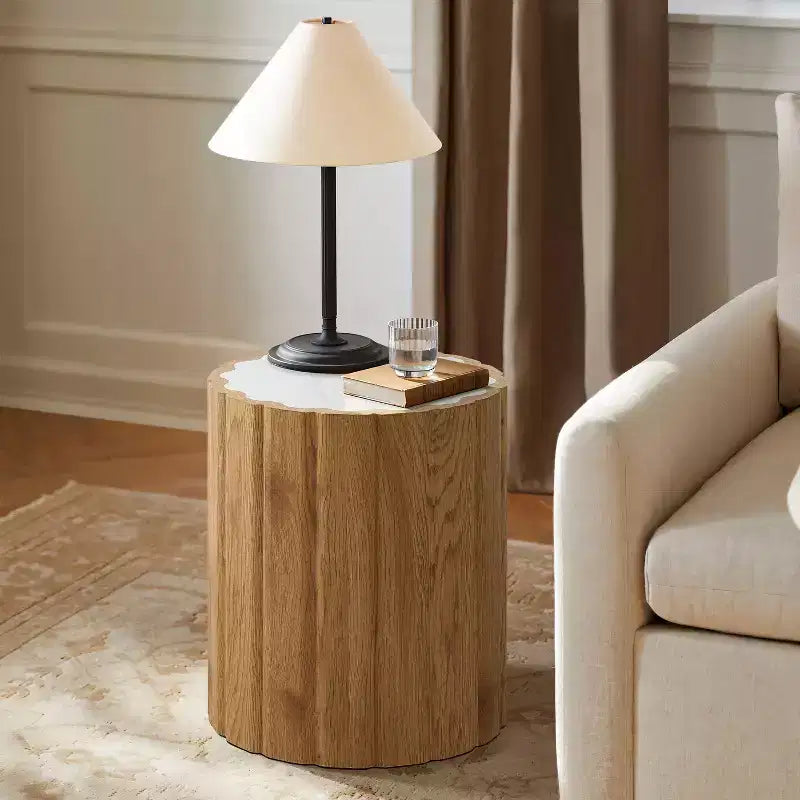 Table d'appoint ronde blanche et marron - 1 pièce