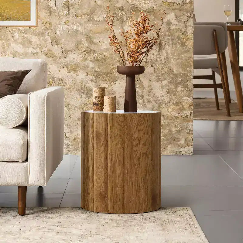 Table d'appoint ronde blanche et marron - 1 pièce