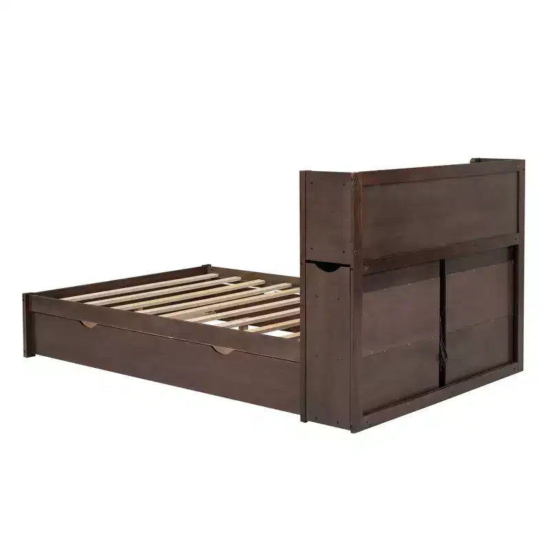Lit plate-forme de rangement Whisen double avec lit gigogne simple, étagères coulissantes et 2 tiroirs