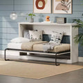 Twin Size Murphy Bed with Side Cabinet Bookshelf, Hideaway Wall Bed, Folding into Cabinet, Rustic White - ModernLuxe