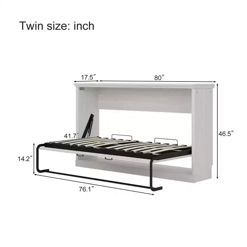 Lit escamotable rustique blanc avec armoire latérale – Lit simple, 1 personne