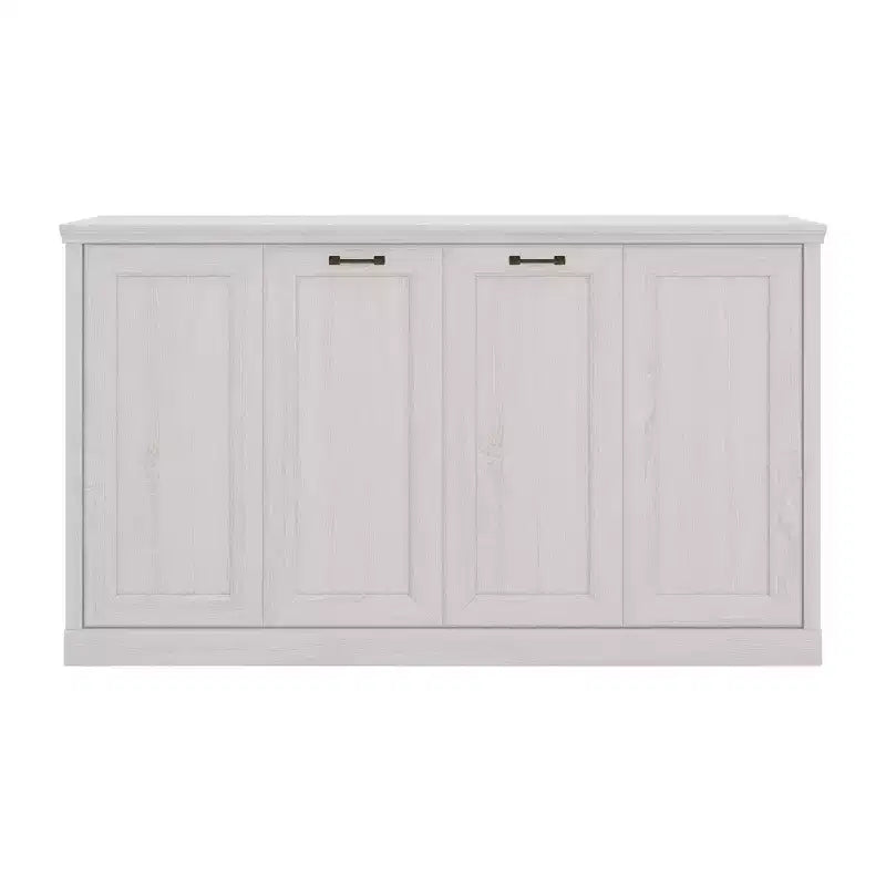 Lit escamotable rustique blanc avec armoire latérale – Lit simple, 1 personne
