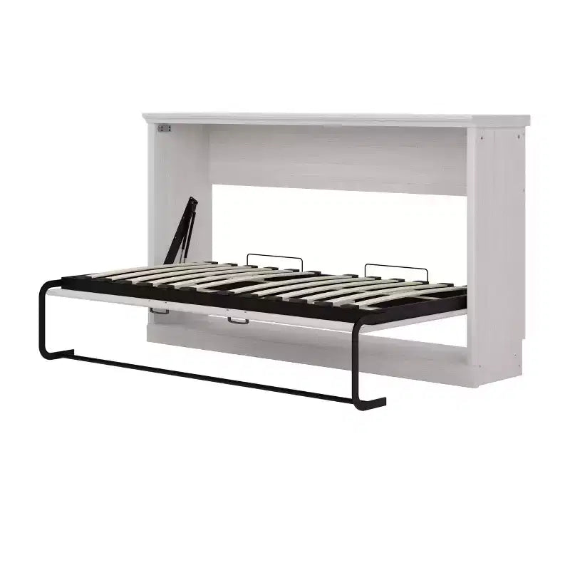 Lit escamotable rustique blanc avec armoire latérale – Lit simple, 1 personne