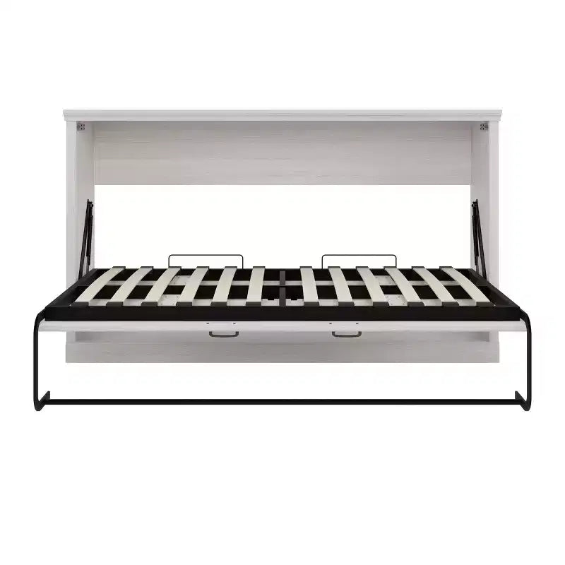 Lit escamotable rustique blanc avec armoire latérale – Lit simple, 1 personne