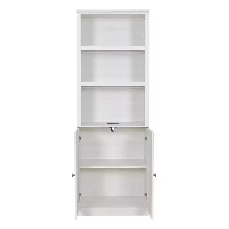 Lit escamotable rustique blanc avec armoire latérale – Lit simple, 1 personne