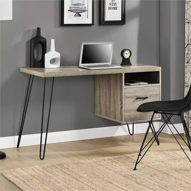 Bureau informatique Landon, chêne gris patiné